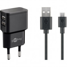 Incarcator pentru telefon Goobay, USB, 2.4 A, microUSB, Negru