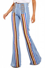 D209-411 Pantaloni evazati cu dungi colorate foto