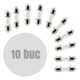 Set 10 Becuri Auto C3W 8x28mm 12V 3W Alb CARGUARD, Sofit SV8.5, Sticla Quartz