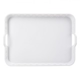 Tavă Servire, Model Dantelă, Albă, 32x23.5cm, Plastic, M&acirc;nere Integrate, Oem