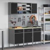 Set banc de lucru, 7 piese, negru, oțel