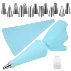 Set ornare prajituri, Silicon/Inox, 16 piese, Albastru foto