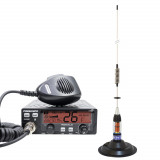 Kit Statie radio CB President RONALD ASC 10/12M + Antena CB PNI ML70, lungime 70cm, 26-30MHz, 200W