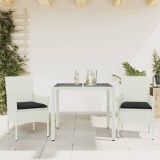 vidaXL Set mobilier de grădină cu perne 3 piese alb poliratan &amp; sticlă