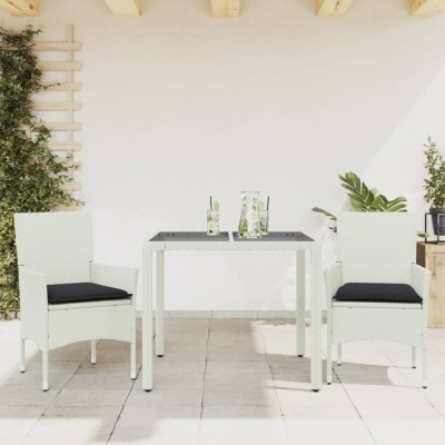 vidaXL Set mobilier de grădină cu perne 3 piese alb poliratan &amp;amp; sticlă foto