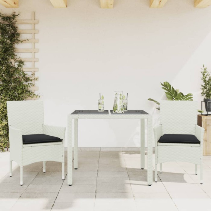 vidaXL Set mobilier de grădină cu perne 3 piese alb poliratan &amp; sticlă