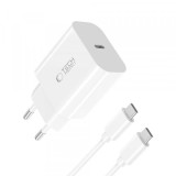 Incarcator Retea Cu Cablu USB-C Tech-Protect NC20W, 20W, 3A, 1 x USB-C, Alb, Universal