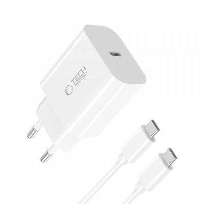 Incarcator Retea Cu Cablu USB-C Tech-Protect NC20W, 20W, 3A, 1 x USB-C, Alb foto