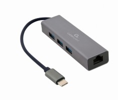 ADAPTOR RETEA GEMBIRD , extern, USB 3.1 Gen1 Type-C, port RJ-45, 1000 Mbps, cu HUB 3 x 3.0 USB-A, silver, &quot;A-CMU3-LAN-01&quot; (timbru verde 0.18 lei)
