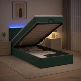 Cumpara ieftin Pat Ottoman cu Saltea si LED Verde inchis 90 x 200 cm Catifea