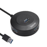 HUB extern SPACER, porturi USB:USB 3.0 X 1, USB 2.0 x 3, conectare prin USB 3.0, cablu 1m,Plastic ABS, Negru, (timbru verde 0.8 lei), &quot;SPHB-USB-4U-02&quot;