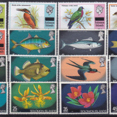 DB1 Ins. Solomon 1975 Supratipare Flora Fauna Pesti Pasari 16 v. MNH