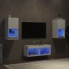 VidaXL Comode TV de perete cu lumini LED, 4 piese, alb