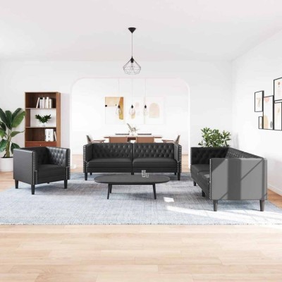 Set de canapea 3 pcs Negru 194 x 74.5 x 70.5 cm foto