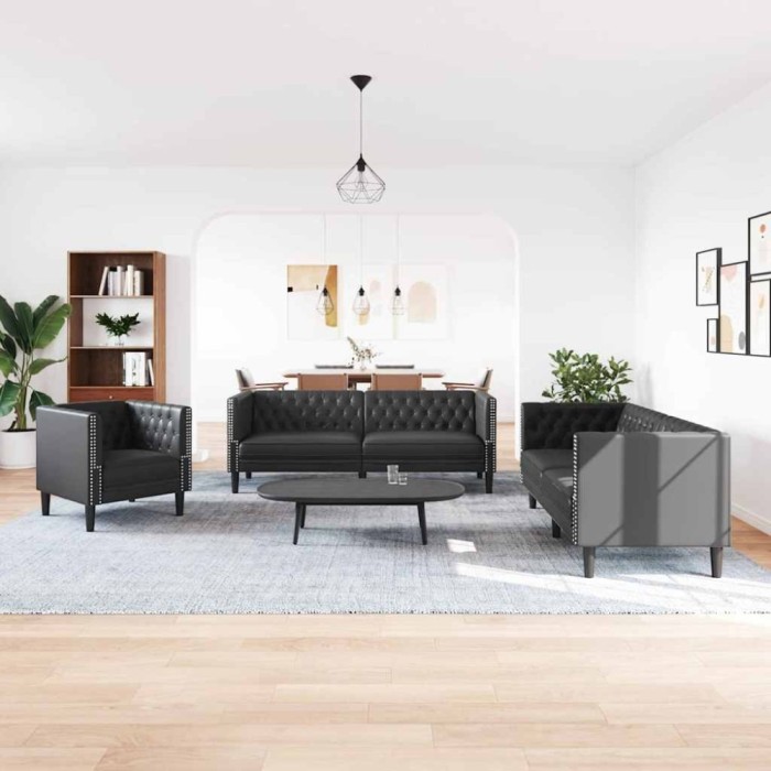 Set de canapea 3 pcs Negru 194 x 74.5 x 70.5 cm