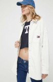 Tommy Jeans camasa din velur culoarea bej, cu guler clasic, relaxed