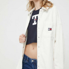 Tommy Jeans camasa din velur culoarea bej, cu guler clasic, relaxed