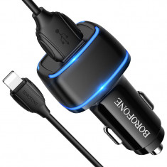 Incarcator Auto 2xUSB 12W si Cablu Date Lightning Borofone BZ14 Max