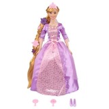 Set papusa in rochie mov de printesa si accesorii de frumusete, 5 piese, 3 ani+