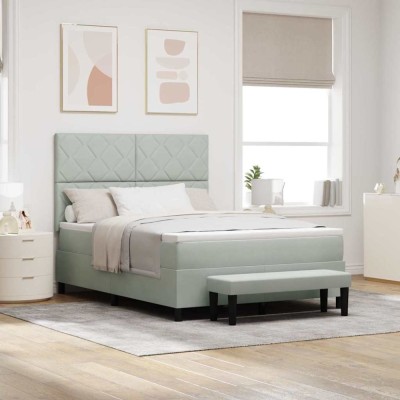 vidaXL Pat cu arcuri cu saltea Gri deschis 140 x 190 cm Catifea 3344576 foto