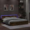 VidaXL Cadru de pat cu tăblie și LED, stejar fumuriu, 200x200 cm