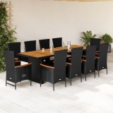 vidaXL Set mobilier de exterior cu perne, 11 piese, negru, poliratan 3277528
