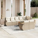 vidaXL Set canapele de grădină, 9 piese, cu perne, bej, poliratan