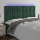 VidaXL Tăblie de pat cu LED, verde &icirc;nchis, 200x5x118/128 cm, catifea