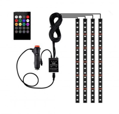 Banda LED auto, lumini ambientale, telecomanda, jocuri de lumini, kit complet foto