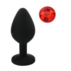 Dop Anal Silicone Buttplug, Medium, Negru/Rosu, Guilty Toys