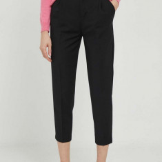 United Colors of Benetton pantaloni femei, culoarea negru, drept, high waist