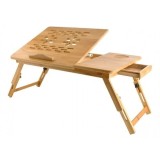 Cumpara ieftin Masuta Laptop Pliabila Bambus, Ajustabila, Multifunctionala, cu Suport Mouse si Cana, Sertar Lateral, 50x30x4.5cm