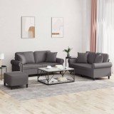 vidaXL Set de canapele cu perne, 3 piese, gri, piele ecologică