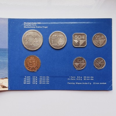 M0004 Aruba set monetarie 6 monede 1991 5, 10, 25, 50 Cents 1, 2&amp;frac12; Florin MS 6 foto