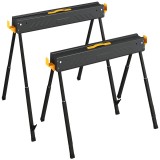 HOMCOM Set de 2 suporturi pentru fierăstrău pliabile &icirc;nălțime reglabilă pentru lemn 2x4 cu m&acirc;ner c&acirc;rlige susține p&acirc;nă la 500 kg negru | Aosom Romania