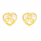 Cercei din aur galben de 14K &ndash; inimă cu suprafața perlată și contururi de inimă