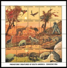GUYANA 1990 - Animale preistorice din America de Sud/ colita MNH foto