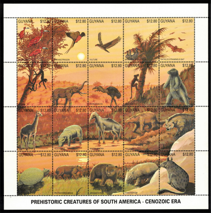 GUYANA 1990 - Animale preistorice din America de Sud/ colita MNH