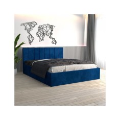 Pat Tapitat Sorin Albastru + Saltea Lux Ortopedica 140x200cm