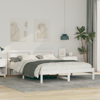 vidaXL Cadru de pat Alb 150 x 200 cm Lemn de brad solid foto