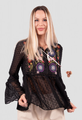 Bluza neagra transparenta din bumbac foto