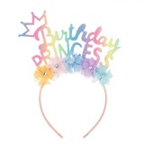 Coroniță Petrecere, &quot;Birthday Princess&quot;, Multicolor, Flori Textil, Strasuri, Oem