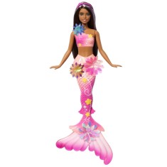 BARBIE PAPUSA SIRENA FLOAREA MAGICA CU PAR BRUNET SI COADA ROZ
