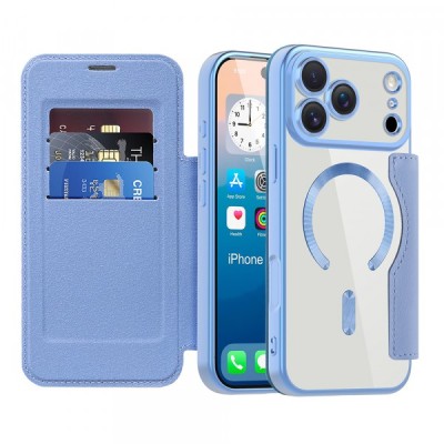 Husa MagSafe pentru Apple iPhone 17 Pro, Techsuit, SmartMag Book, Bleu foto