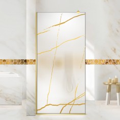 Paravan dus walk-in Aqua Roy Gold, model Marble auriu, sticla 8 mm mata, securizata, anticalcar, 70x195 cm
