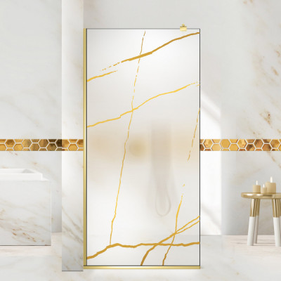 Paravan dus walk-in Aqua Roy Gold, model Marble auriu, sticla 8 mm mata, securizata, anticalcar, 90x195 cm foto