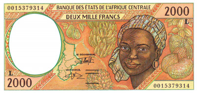 Statele Africii Centrale 2 000 Franci (L) Gabon 2 000 P-403Lg UNC foto