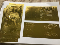 Lot 5 Bancnote Aur - 100 USD, 500 Euro, 1000000 lei foto