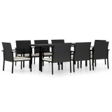 Cumpara ieftin Set de masa si scaune de exterior, 9 piese, negru, poliratan