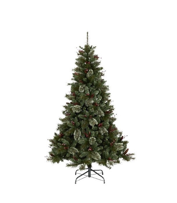 Brad Pom Artificial Verde Conuri Fructe Aspect Nins Craciun Sarbatori Iarna 1.83 Metri + Suport + LIVRARE GRATUITA !